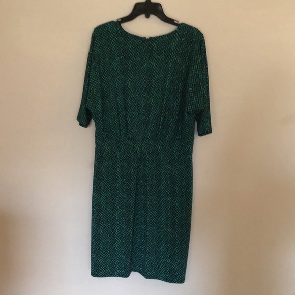 Ann Taylor Black and Dark Turquoise Contemporary Print Wrap Dress. Size Large - Picture 3 of 5